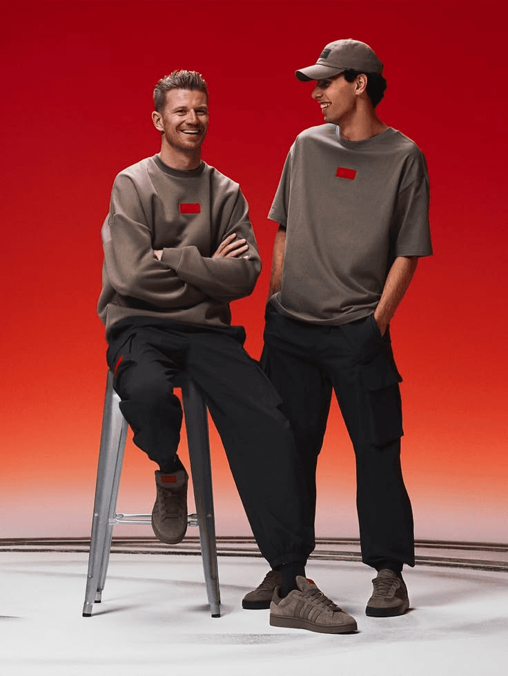 Creators showcasing apparel for content production